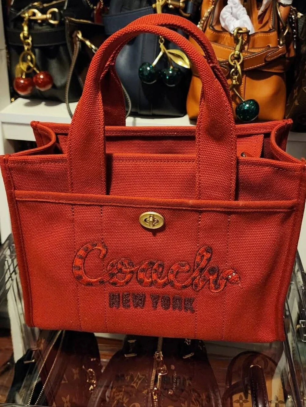 Coach Red Canvas Embroidered Tote Bag - Picture 1 of 4